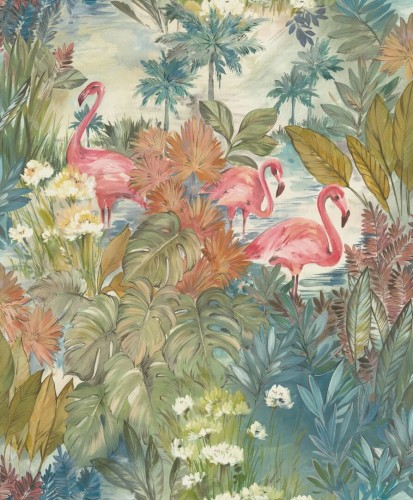 Tapeta flamingi i tropikalne liście Holden 91260 Sarasota Amazonia