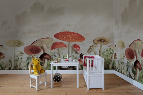 Fototapeta grzyby vintage Rebel Walls R18709 Mushrooms Color Cottage Core