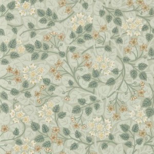 Tapeta liście i stylizowane kwiaty Sanderson 217516 Silver Lime Highgrove