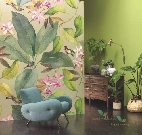 Mural ptaki i liście Casadeco 83351467 Beauty Full Image