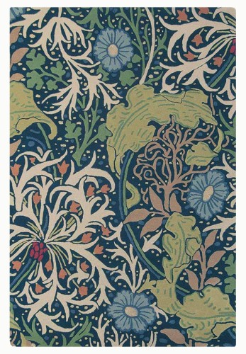 Niebiesko Zielony Dywan William Morris w Kwiaty - SEAWEED INK 28008