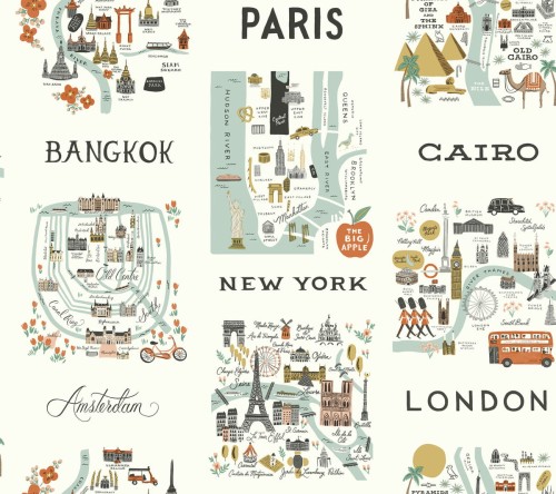 Tapeta Mapa Miasta York Wallcoverings RI5160 City Maps Rifle Paper Co.