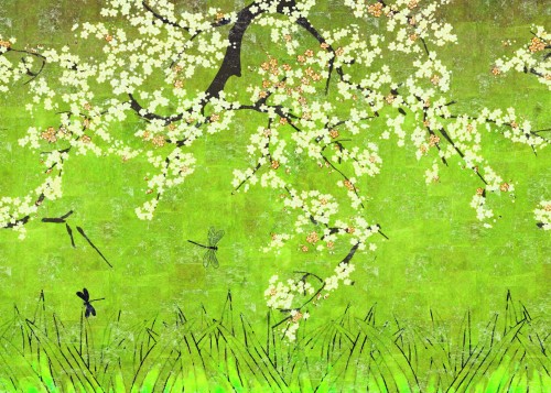 Mural kwitnące drzewa wiśni Elitis TP28903 Les Cerisiers Sauvages Soleil Levant