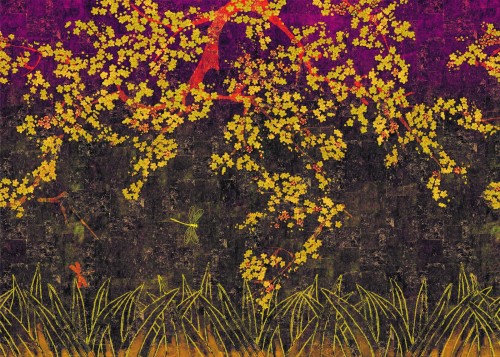 Mural kwitnące drzewa wiśni Elitis TP28904 Les Cerisiers Sauvages Soleil Levant