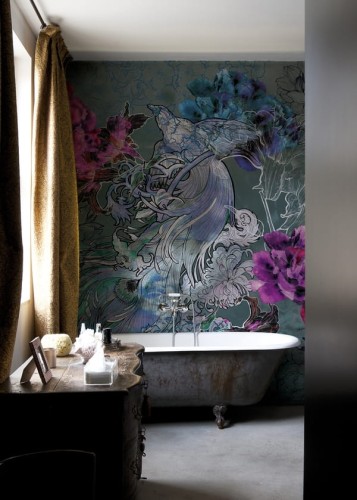 Fototapeta pod prysznic w kwiaty i ptaki WET_MD1501 Mystical dream Wall and Deco