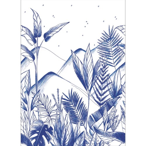 Mural tropikalne rośliny Caselio ONB 102736260 Tropical Night Only Blue