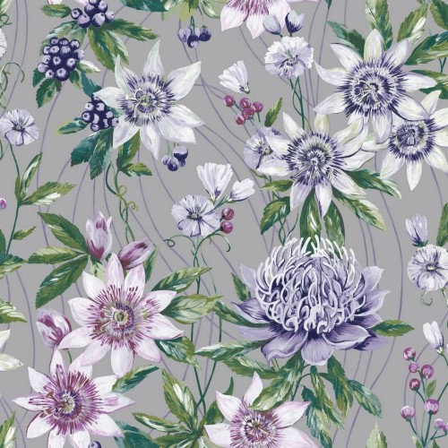 Tapeta kwiaty metaliczna srebrna Holden 91323 Passiflora Amazonia