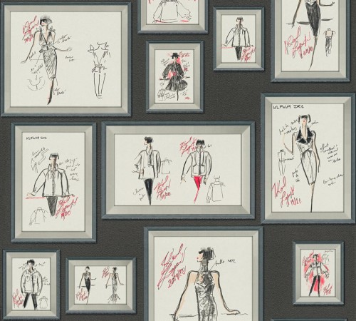 Tapeta szkice i projekty w ramkach 37846-1 Karl Lagerfeld