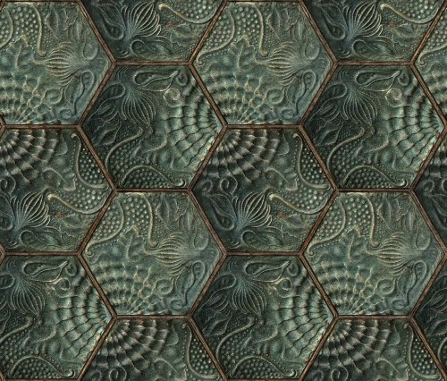 Tapeta heksagony Rebel Walls R18527 Hexagon Tiles Emerald Pops