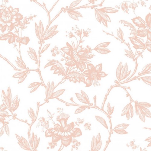 Tkanina Toile de Jouy z roślinnym wzorem Casadeco LBTJ 88054122 Tissu Rosa Les Belles Toiles de Jouy