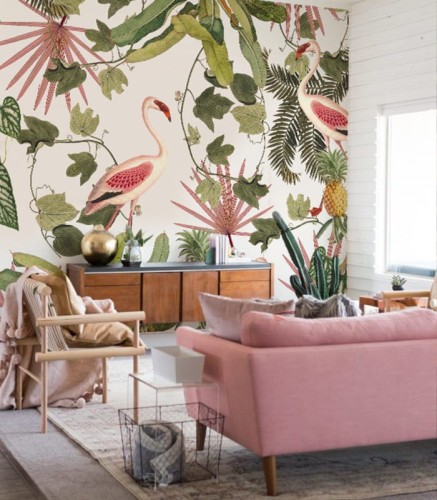 Mural egzotyczny flamingi Wallcolors Flamingo Life in Boho