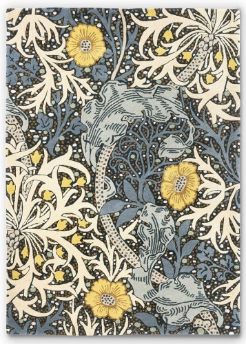 Niebiesko-żółty dywan w kwiaty  Morris & Co. Seaweed Teal 127008