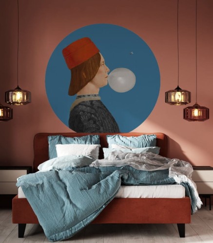 Mural okrągły portret mężczyzny Dots Boy with Bubble Gum blue 8719 Wallcolors
