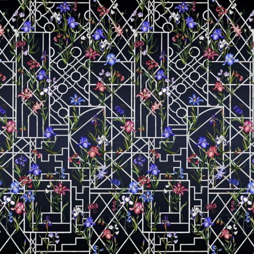 Mural kwiaty i bambusowy treliaż Christian Lacroix PCL7053/02 Fretwork Garden Panoramic Lacroix Stravaganza