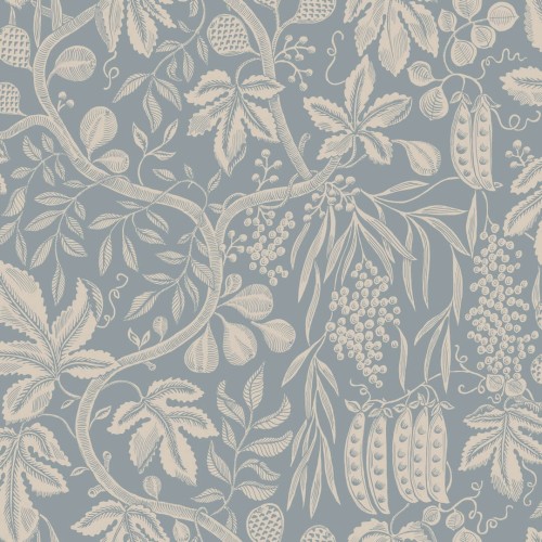Tapeta roślinna w owoce i liście Sandberg S10260 Fig garden Misty Blue Le Village