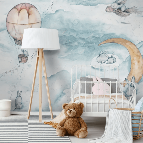 Fototapeta do pokoju dziecka w chmury i króliczki WallArt Moonie Vivid