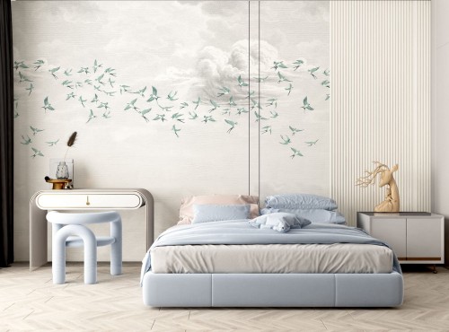 Mural chmury i jaskółki PaperMint SWALLOW CLOUD Vert Opaline 1097 Origins