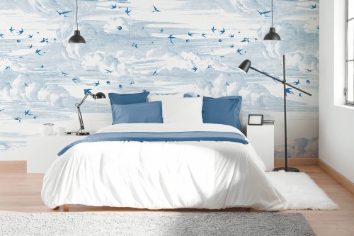 Mural chmury i jaskółki PaperMint ENVOLEE Encre Bleue R017 Les Essentiels