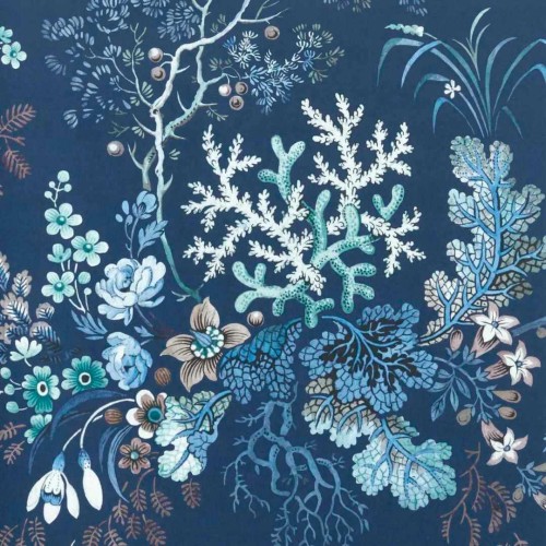Tapeta podwodna roślinność 1838 Wallcoverings 2311-166-03 Kilburn's Coral Ocean Blue V&A Decorative Papers