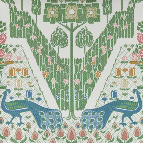 Tapeta angielski ogród z pawiami 1838 Wallcoverings 2311-172-02 Peacock Topiary Fern V&A Decorative Papers