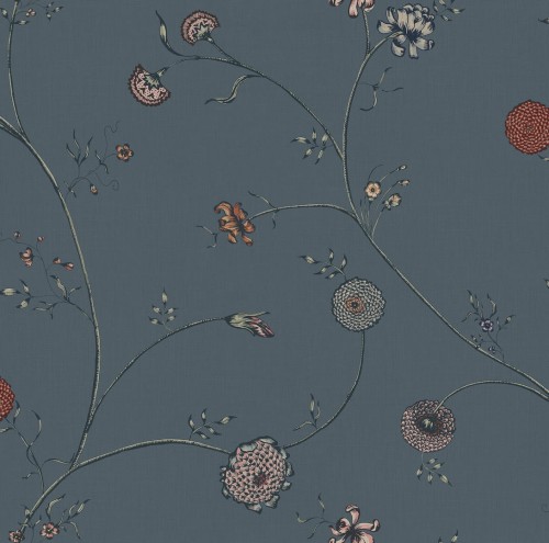 Tapeta delikatne kwiaty Rebel Walls R19282 Flower Thread Blue Vintage Brocade