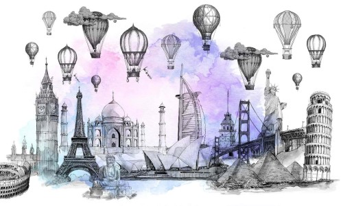 Fototapeta latające balony i architektura Wonderwall Go to travel 35083007