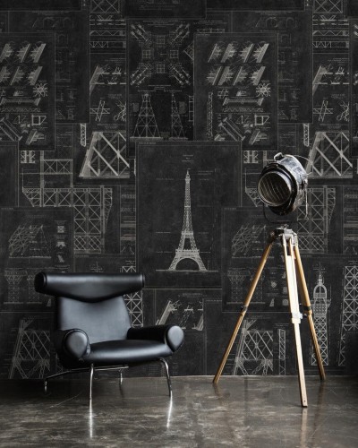 Mural szkic Wieży Eiffla Mind the Gap GRAND EIFFEL Anthracite WP20218 Premium Designer Wallpaper Collection