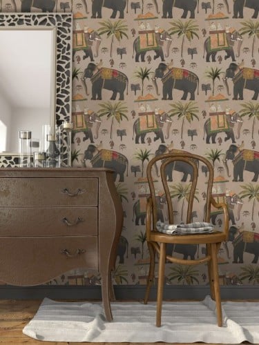 Mural indyjskie słonie Mind the Gap THE PROCESSION Taupe WP20258 Premium Designer Wallpaper Collection