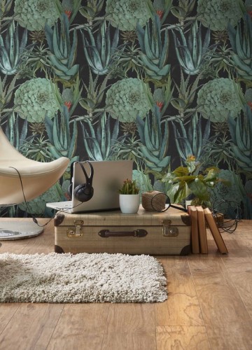 Mural egzotyczna roślinność Mind the Gap SUCCULENTUS Anthracite WP20167 Premium Designer Wallpaper Collection