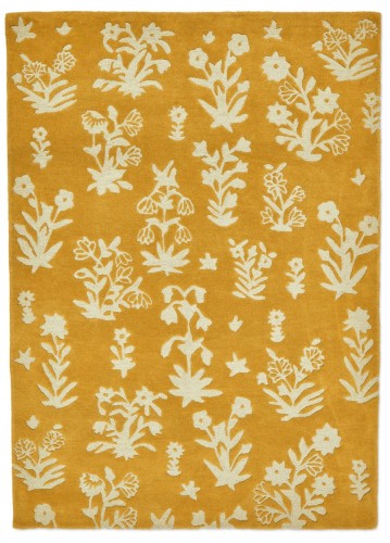 Dywan z roślinnym wzorem żółto-beżowy WOODLAND GLADE GOLD 146806 Sanderson