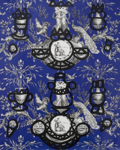 Tapeta botaniczna z abstrakcyjnymi dodatkami Pierre Frey FP568002 Fontaine Et Animaux Barbouillage Les Dessins 4