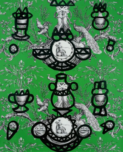 Tapeta botaniczna z abstrakcyjnymi dodatkami Pierre Frey FP568003 Fontaine Et Animaux Barbouillage Les Dessins 4