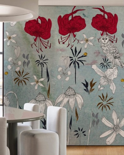 Fototapeta kwiaty i sowa Wall&Deco WDDD2401 Daydream Contemporary 2024