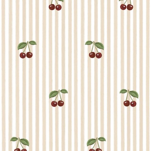 Tapeta wisienki i paski Little Cherries on Pink Stripes Dekornik DEKO.TAP.389