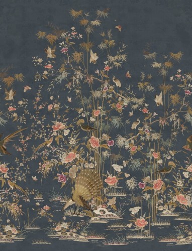 Tapeta japoński ogród Sandberg S10416 Chinoiserie Garden Dark Blue