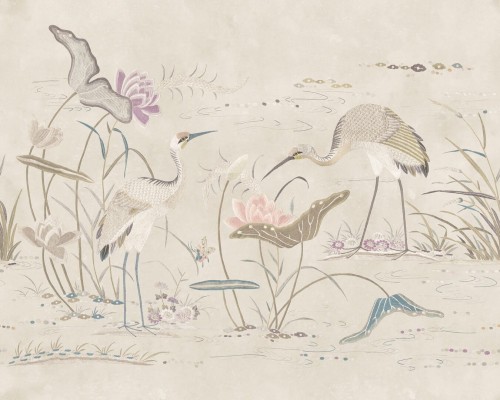 Tapeta ogród wodny z ptakami Sandberg S10418 Seabirds Sandstone Chinoiserie Garden