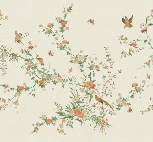 Fototapeta roślinne pnącza i ptaki Sandberg S10424 Bloom Spring Green Chinoiserie Garden