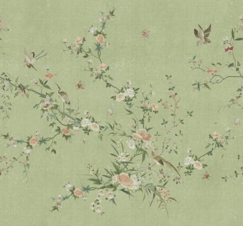 Fototapeta roślinne pnącza i ptaki Sandberg S10425 Bloom Green Chinoiserie Garden