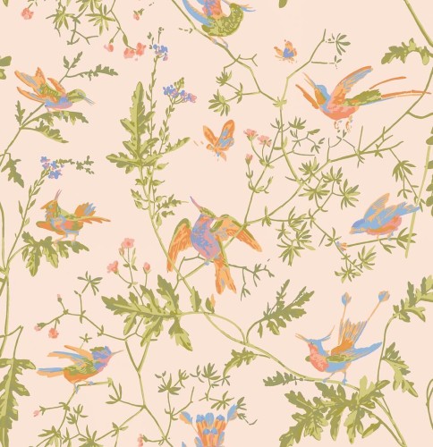 Tkanina bawełniana z botanicznym wzorem Cole & Son Hummingbirds Cotton F125/3010 Selection of Hummingbirds Fabric