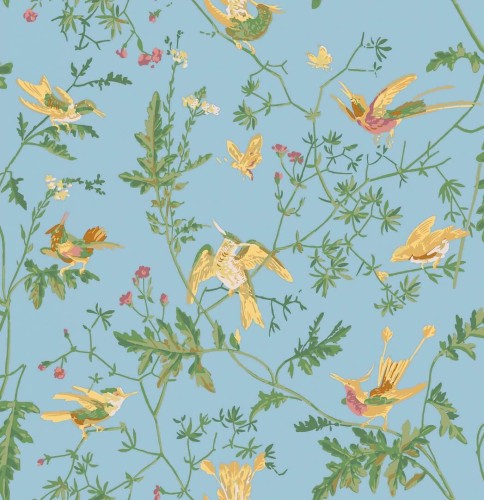 Tkanina bawełniana z botanicznym wzorem Cole & Son Hummingbirds Cotton F125/3011 Selection of Hummingbirds Fabric