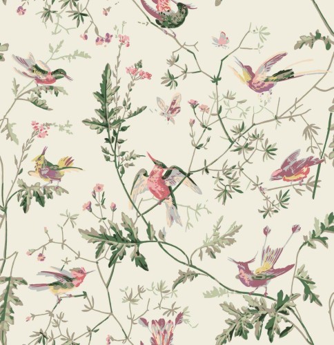 Tkanina bawełniana z botanicznym wzorem Cole & Son Hummingbirds Cotton F62/1001 Selection of Hummingbirds Fabric
