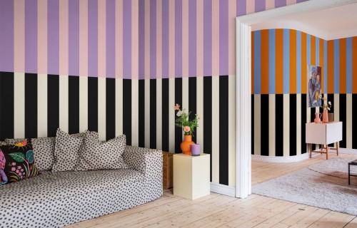 Fototapeta paski Rebel Walls R20022 Striped Pink Lilac Happy Socks