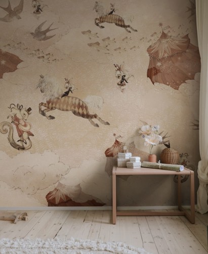 Fototapeta latający cyrk Rebel Walls R20293 Flying Circus Misty Pink Mrs Mighetto