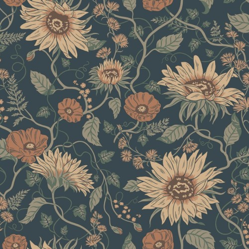 Tapeta kwiatowe pnącza Sandberg S10480 Solveig Midnight Blue Ett Hem, Öland