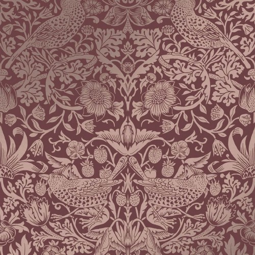 Tapeta botaniczna "Złodziej truskawek" metaliczna Graham & Brown Strawberry Thief Fibrous 124235 William Morris At Home