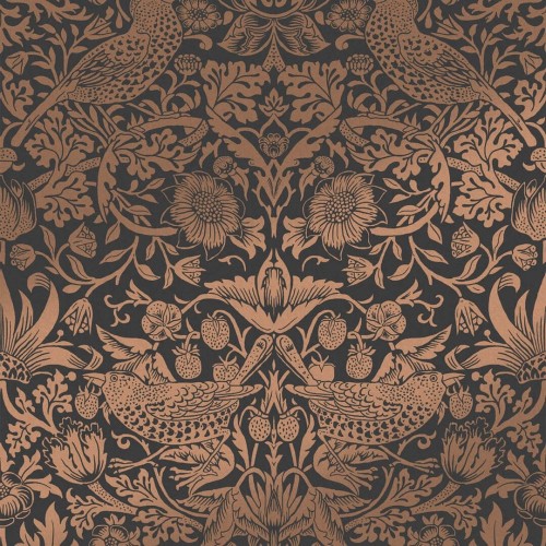 Tapeta botaniczna "Złodziej truskawek" metaliczna Graham & Brown Strawberry Thief Fibrous 124236 William Morris At Home