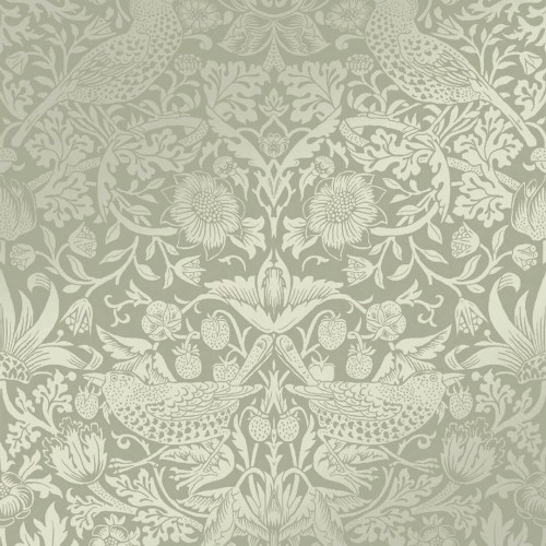Tapeta botaniczna "Złodziej truskawek" metaliczna Graham & Brown Strawberry Thief Fibrous 124237 William Morris At Home