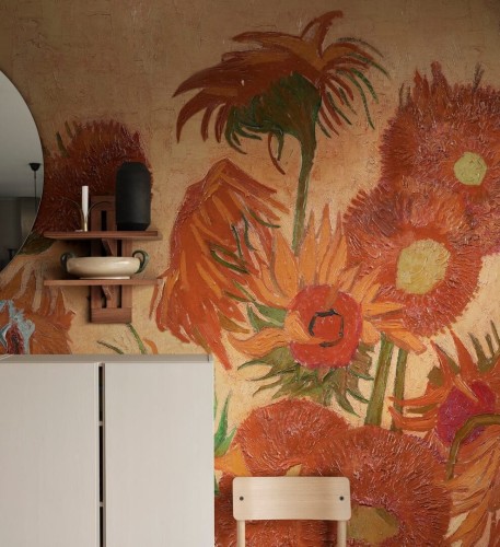 Fototapeta słoneczniki Rebel Walls R20558 Sunflowers Repeatable Peach First Rebels
