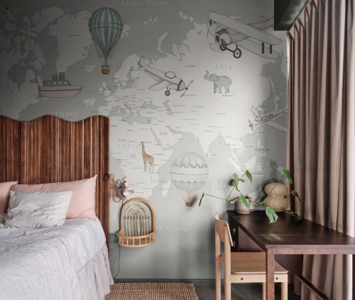 Fototapeta mapa świata Rebel Walls R20596 Playful World Light Gray Family Fun