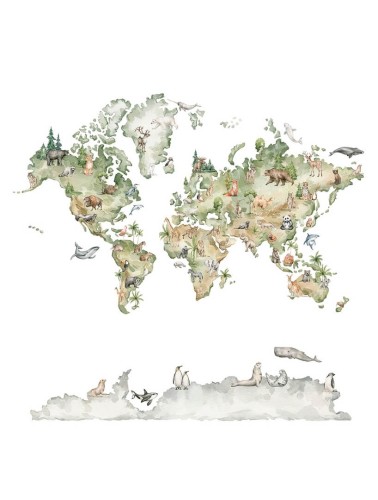 Mural mapa świata ze zwierzętami Decoprint CW6042-1 Woodland Map Cute Walls